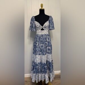 #13)  NWOT Abercrombie & Fitch Blue and White Patchwork Maxi Dress